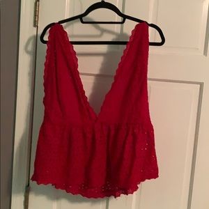 super deep v, no back red tank